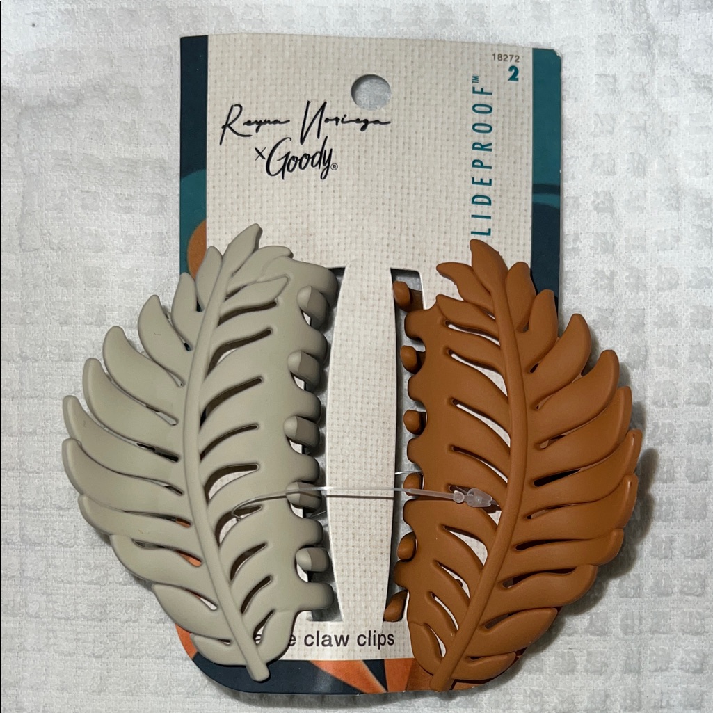 Goody X Reyna Noriega Leaf Design Hair Claw Clips - Gray And Brown